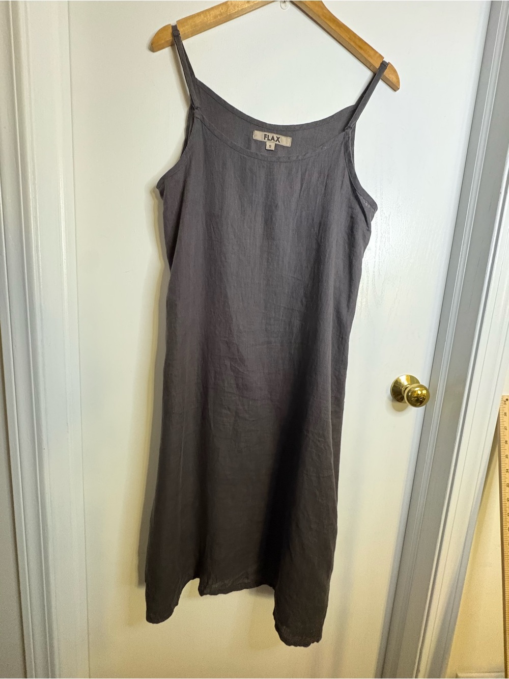Flax Charcoal Linen Midi Slip Dress Side Slits Beachy Minimalist Boho Classic